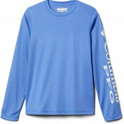 Outlet 🎁 Columbia Youth Terminal Tackle Heather Long Sleeve 👚 Shirt For Boys' Blue Macaw Hthr/whte Logo 🎁