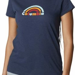 Promo 🌟 Columbia 👩 Women's Columbia Trek Short Sleeve Graphic T-Shirt Nocrnal Heaer/blked Raiow 🌟