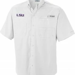 Deals 😀 Columbia Men's LSU Tigers White Tamiami Performance 👕 Shirt 🔥
