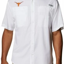 Best Pirce ⌛ Columbia Men's Texas Longhorns Tamiami Performance White 👚 Shirt ❤️