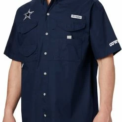 Cheap 👍 Columbia Men's Dallas Cowboys Bonehead Navy Buttoned T-Shirt 😀
