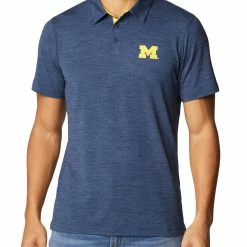 Best Pirce 🥰 Columbia Men's Michigan Wolverines Blue Tech Trail Polo 🎉