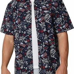 Cheap 🔔 Columbia Men's Trollers Best Short Sleeve Button Down 👕 Shirt Sorbet Holiday Spirits Pr 💯