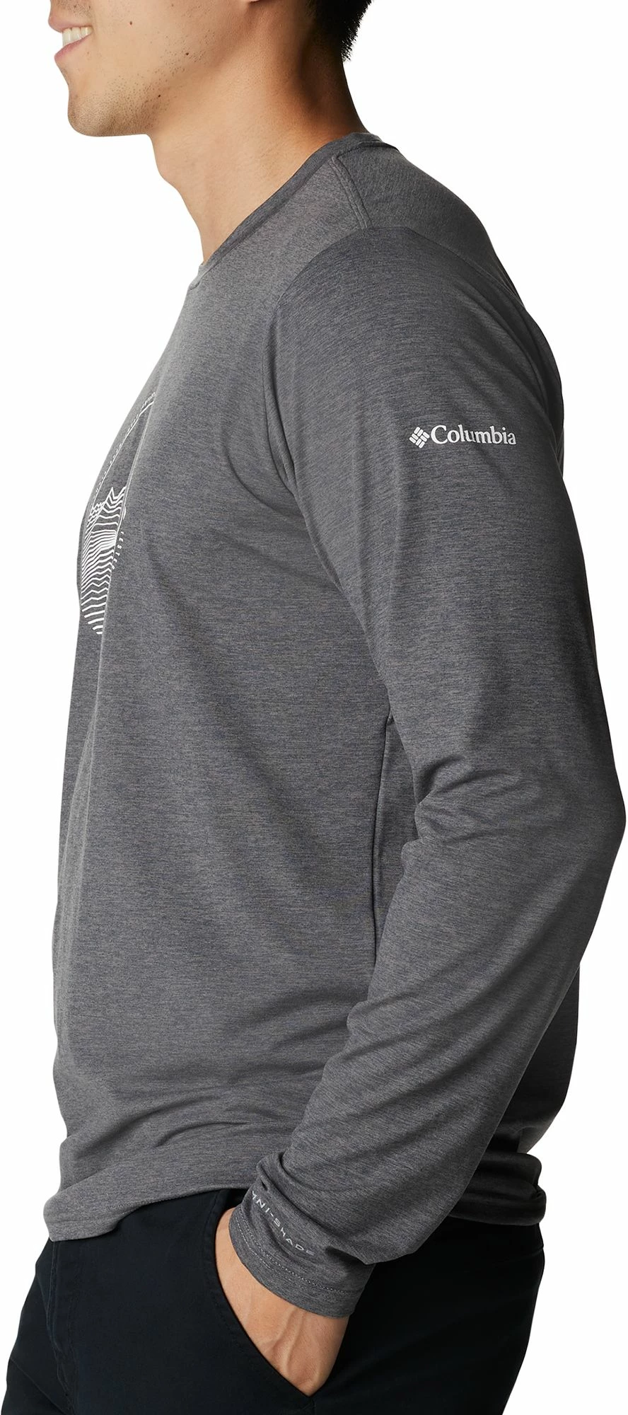 Best Sale π€© Columbia Men's Tech Trail Graphic Long Sleeve π Shirt Sky Blue Hther/cntr Grphc β - Image 3