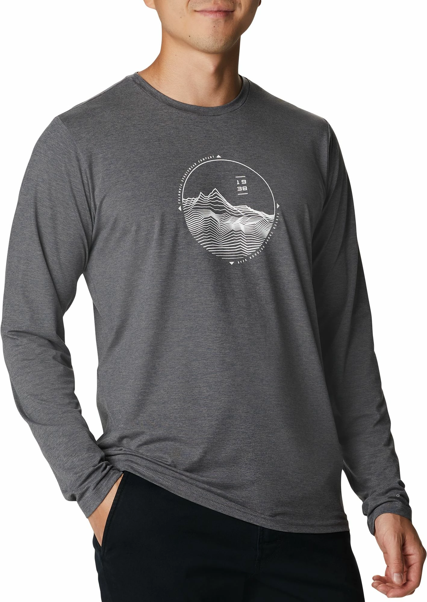 Best Sale π€© Columbia Men's Tech Trail Graphic Long Sleeve π Shirt Sky Blue Hther/cntr Grphc β - Image 4