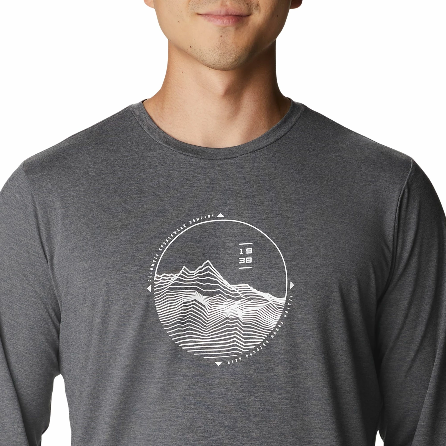 Best Sale π€© Columbia Men's Tech Trail Graphic Long Sleeve π Shirt Sky Blue Hther/cntr Grphc β - Image 5