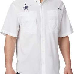Budget ✨ Columbia Men's Dallas Cowboys Tamiami White Woven T-Shirt ⌛