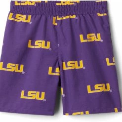 Flash Sale 👏 Columbia Youth LSU Tigers Backcast Printed Performance Purple Shorts For Boys' ⭐