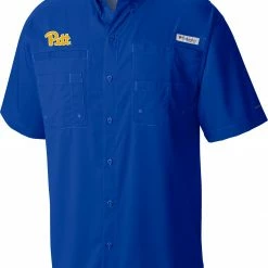 Deals 👏 Columbia Men's Pitt Panthers Blue Tamiami Button Down 👕 Shirt 🌟