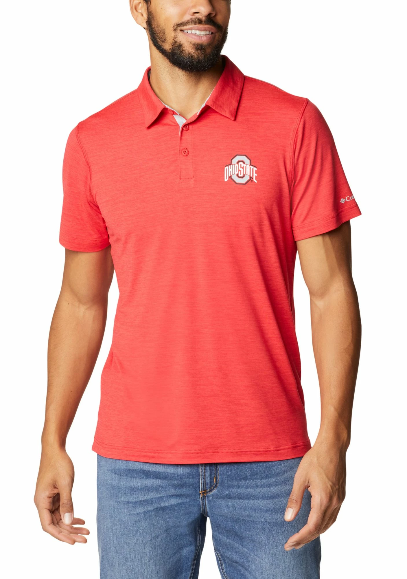 Discount π₯° Columbia Men's Ohio State Buckeyes Scarlet Tech Trail Polo β