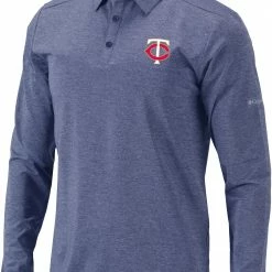 Brand new 😀 Columbia Men's Minnesota Twins Navy Pin High Long Sleeve Polo 🥰