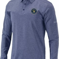 Hot Sale ❤️ Columbia Men's Milwaukee Brewers Navy Pin High Long Sleeve Polo 😍