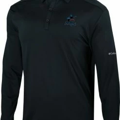 Wholesale 💯 Columbia Men's Miami Marlins Black Pin High Long Sleeve Polo 🔥