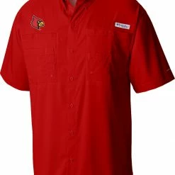 Wholesale 😀 Columbia Men's Louisville Cardinals Cardinal Red Tamiami Button Down 👕 Shirt 😍