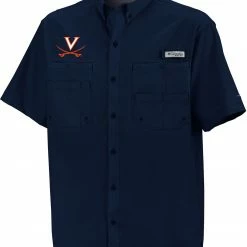 Cheap 🎁 Columbia Men's Virginia Cavaliers Blue Button-Down Performance Short Sleeve 👚 Shirt ✔️
