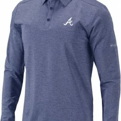 Best Pirce 👍 Columbia Men's Atlanta Braves Navy Pin High Long Sleeve Polo 👏