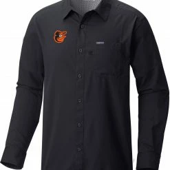 Deals 🥰 Columbia Men's Baltimore Orioles Black Slack Tide Long Sleeve T-Shirt ✔️