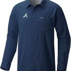 Best Sale 🌟 Columbia Men's Atlanta Braves Navy Slack Tide Long Sleeve T-Shirt 👍