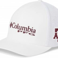 Promo 😀 Columbia Men's Texas A&M Aggies PFG Mesh Fitted White Hat 🌟