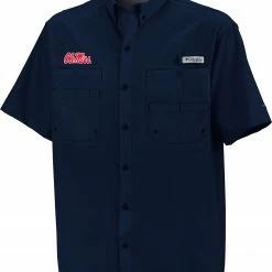 Discount ✨ Columbia Men's Ole Miss Rebels Blue Tamiami Short Sleeve Performance 👚 Shirt 😍