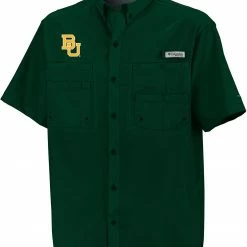 Best Sale 🎁 Columbia Men's Baylor Bears Green Button-Down Performance Short Sleeve 👕 Shirt 🥰