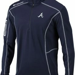 Wholesale 🥰 Columbia Men's Atlanta Braves Navy Shotgun Quarter-Zip 👚 Shirt 🎉