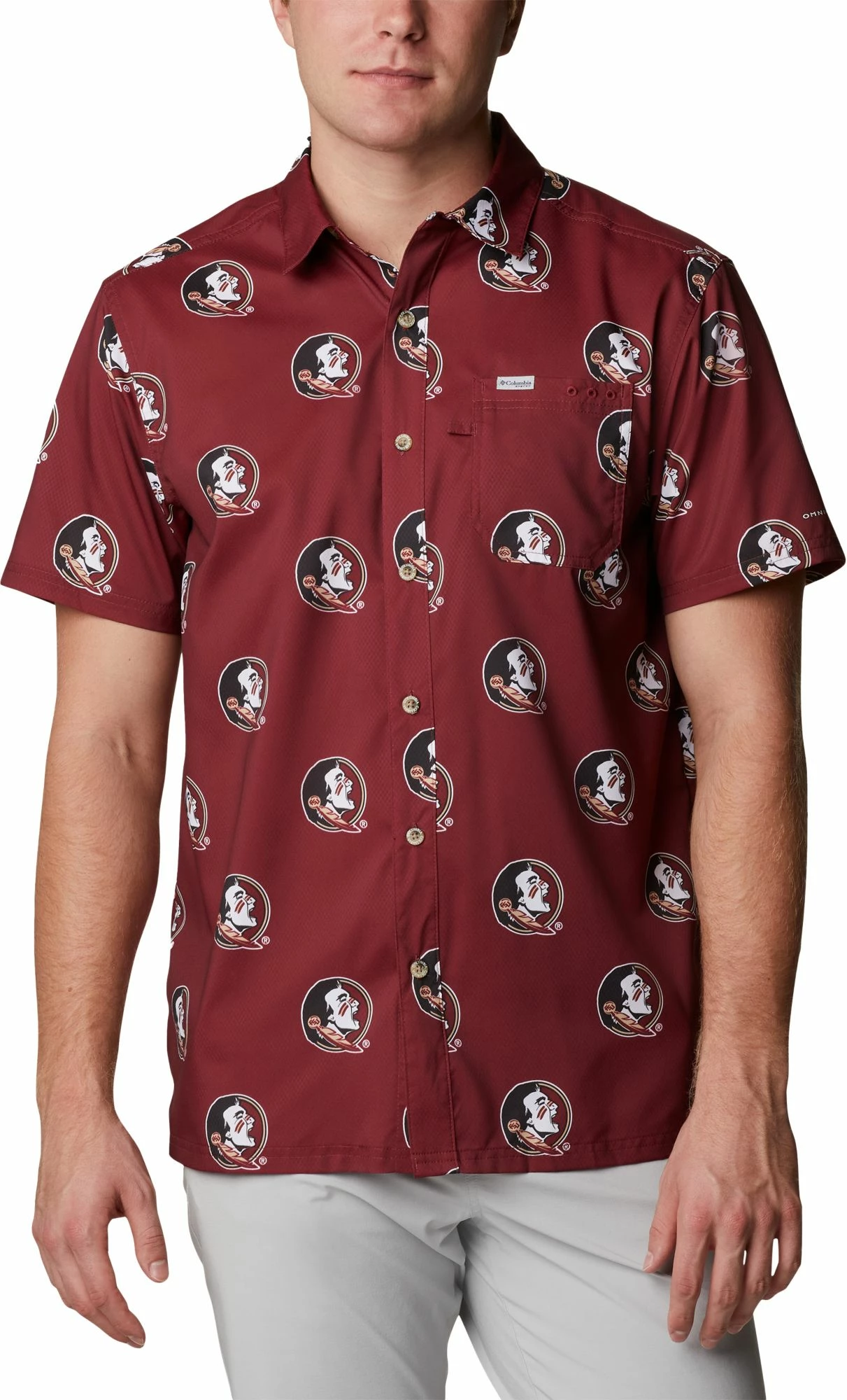 Outlet π Columbia Men's Florida State Seminoles Garnet Super Slack Button Down π Shirt π