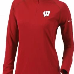 Deals 💯 Columbia 👩 Women's Wisconsin Badgers Red Flop Shot Half-Zip Pullover 👕 Shirt 😀
