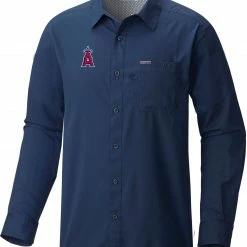 Promo 🎁 Columbia Men's Los Angeles Angels Navy Slack Tide Long Sleeve T-Shirt 😀