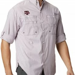 Wholesale 😀 Columbia Men's Texas A&M Aggies Maroon Gingham Long Sleeve Tamiami 👕 Shirt 🧨