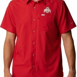 New ✨ Columbia Men's Ohio State Buckeyes Scarlet Slack Tide Button-Down 👕 Shirt 😉