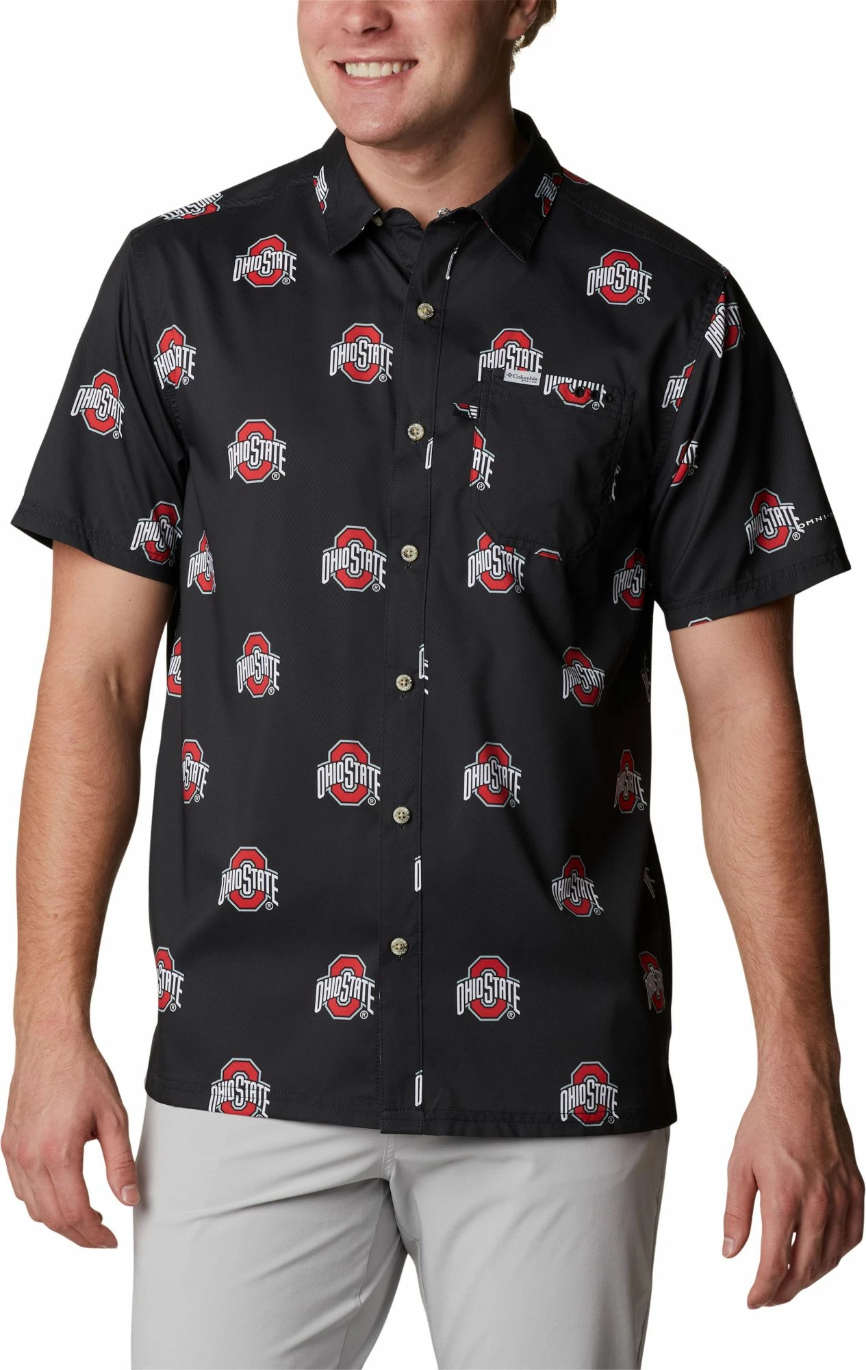 Deals π Columbia Men's Ohio State Buckeyes Black Slack Tide Button-Down π Shirt π