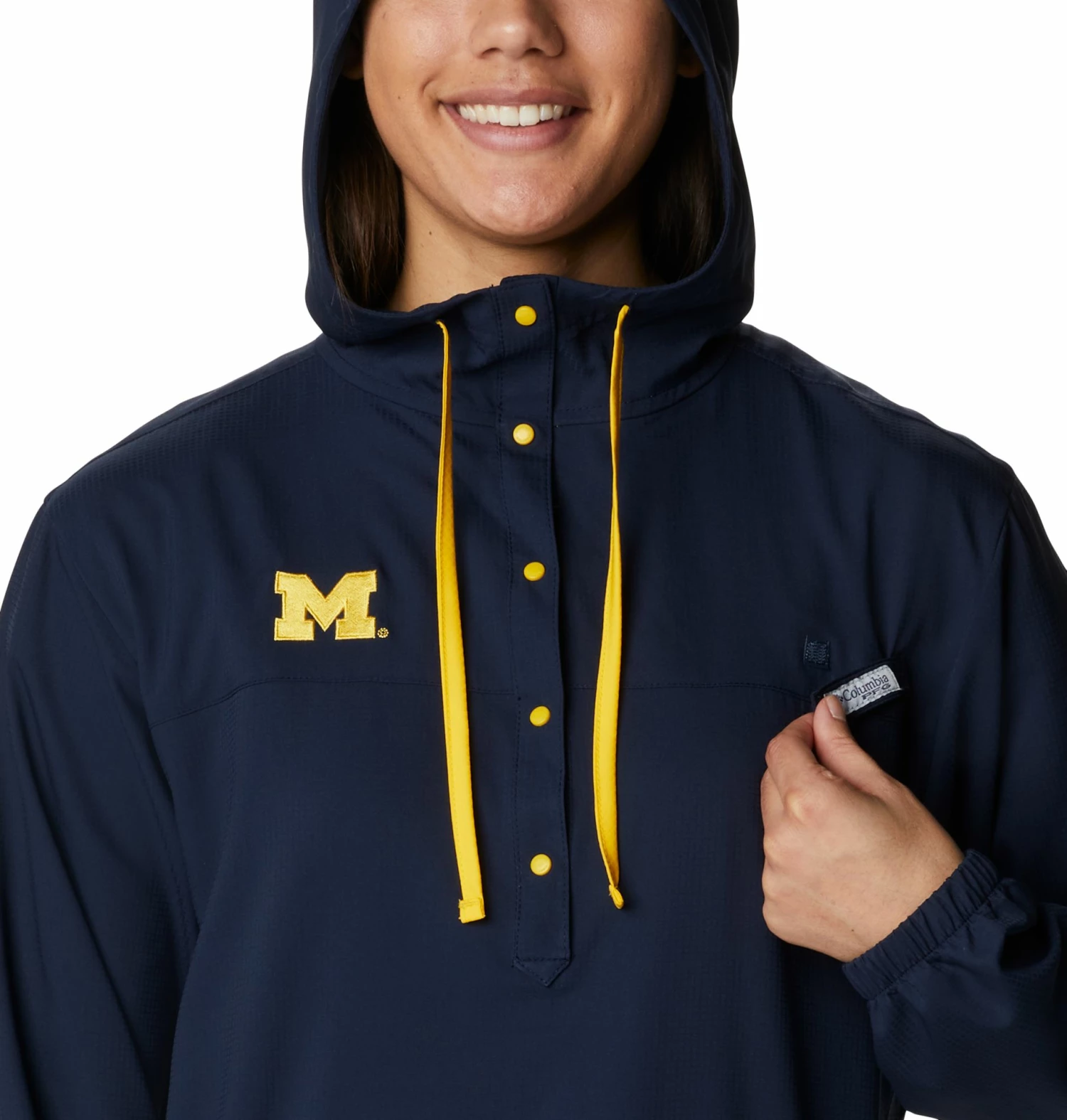 Best Sale β€οΈ Columbia π© Women's Michigan Wolverines Blue PFG Tamiami Quarter-Snap Long Sleeve Hooded π Shirt π - Image 3