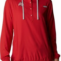 Best reviews of β Columbia π© Women's Ohio State Buckeyes Red Tamiami Quarter-Snap Long Sleeve Hooded π Shirt β¨