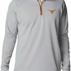 Wholesale 🔥 Columbia Men's Texas Longhorns Grey PFG Terminal Tackle Quarter-Zip Pullover 👚 Shirt ❤️