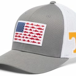 Wholesale 🎉 Columbia Men's Tennessee Volunteers Grey PFG Fish Flag Mesh Fitted Hat 🎉