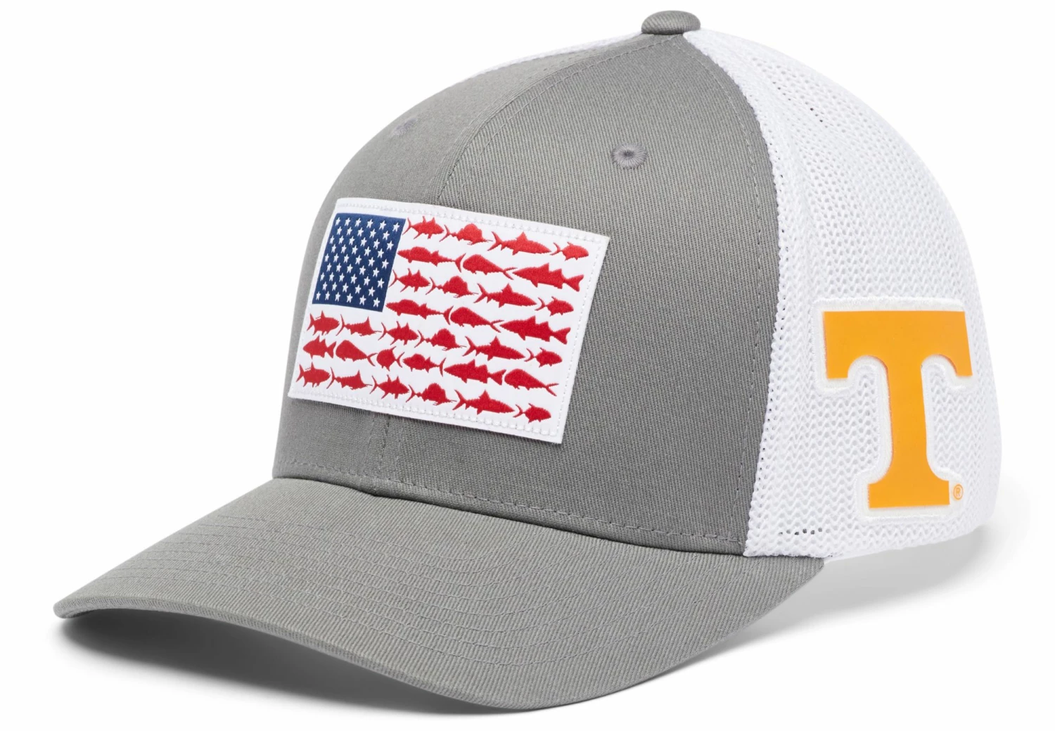 Wholesale π Columbia Men's Tennessee Volunteers Grey PFG Fish Flag Mesh Fitted Hat π