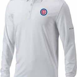 Discount 🥰 Columbia Men's Chicago Cubs White Pin High Long Sleeve Polo 😀