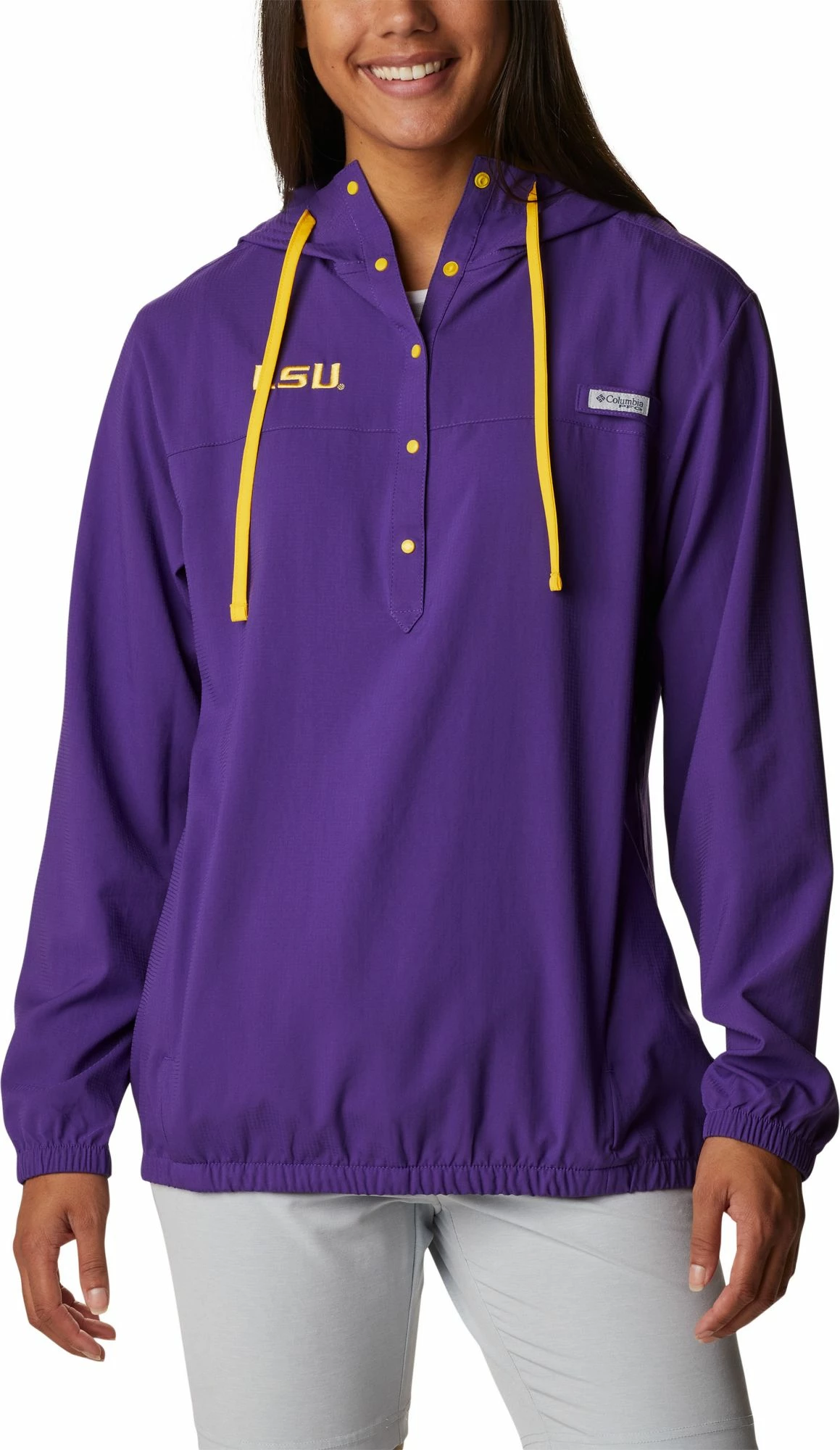 Cheap π€© Columbia π© Women's LSU Tigers Purple PFG Tamiami Quarter-Snap Long Sleeve Hooded π Shirt π