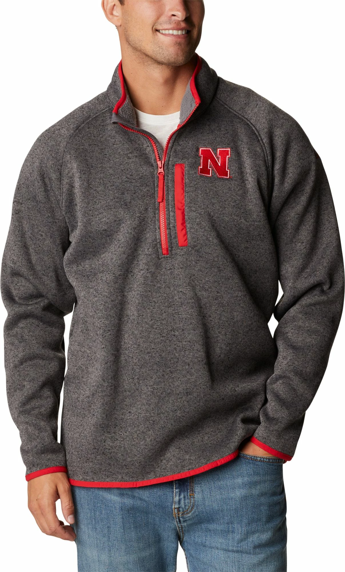 Deals π Columbia Men's Nebraska Cornhuskers Grey Canyon Point Half-Zip Pullover Fleece Jacket β¨