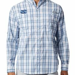 Best Sale ⭐ Columbia Men's North Carolina Tar 👠 Heels Carolina Blue Long Sleeve Tamiami 👚 Shirt 😍