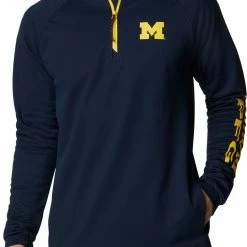 Coupon ✔️ Columbia Men's Michigan Wolverines Blue PFG Terminal Tackle Quarter-Zip Pullover 👕 Shirt 💯