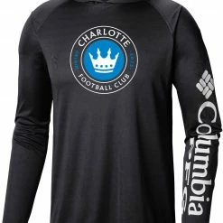 Budget 😍 Columbia Charlotte FC PFG Super Terminal Tackle Black Long Sleeve Hooded T-Shirt For Men 😍