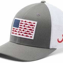 Discount 😉 Columbia Men's Alabama Crimson Tide Grey PFG Fish Flag Mesh Fitted Hat 🎁