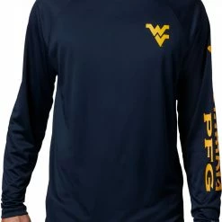 Flash Sale 🥰 Columbia Men's West Virginia Mountaineers Blue Terminal Tackle Long Sleeve T-Shirt ⭐