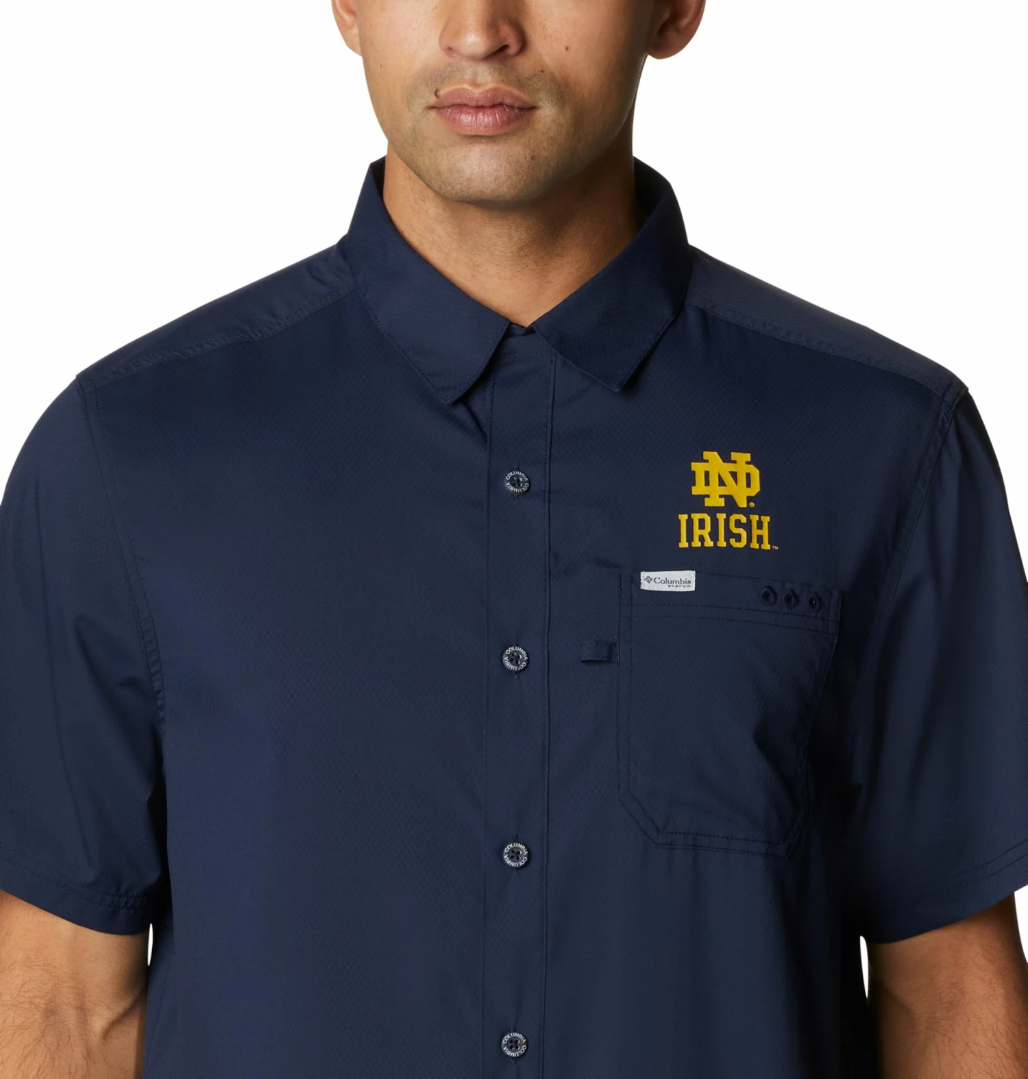 New π₯° Columbia Men's Notre Dame Fighting Irish Navy Slack Tide Camp Button Down π Shirt π - Image 2