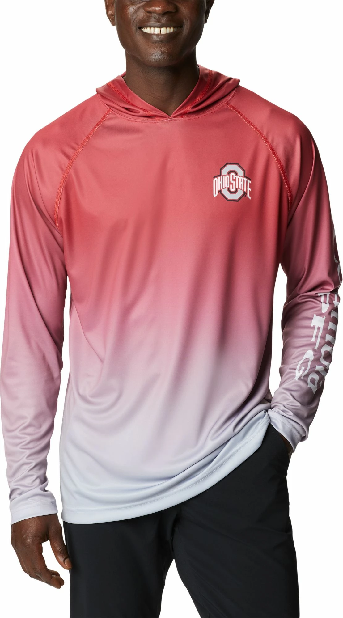 Buy β Columbia Men's Ohio State Buckeyes Scarlet PFG Super Terminal Tackle Long Sleeve Hooded T-Shirt π