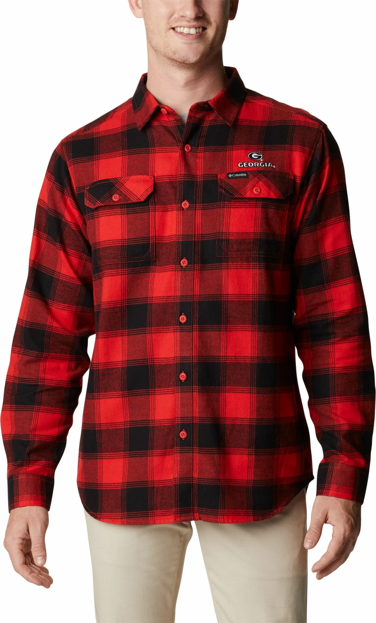Best Pirce π€© Columbia Men's Georgia Bulldogs Red Plaid Flare Gun Flannel Button Down Long Sleeve π Shirt π―