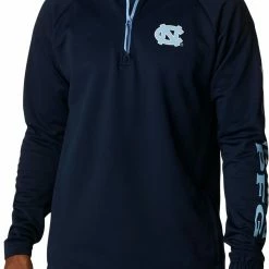 Discount π― Columbia Men's North Carolina Tar π Heels Navy PFG Terminal Tackle Quarter-Zip Pullover π Shirt π