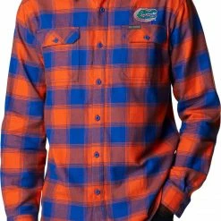 Coupon 👍 Columbia Men's Florida Gators Blue Plaid Flare Gun Flannel Button Down Long Sleeve 👚 Shirt 👏